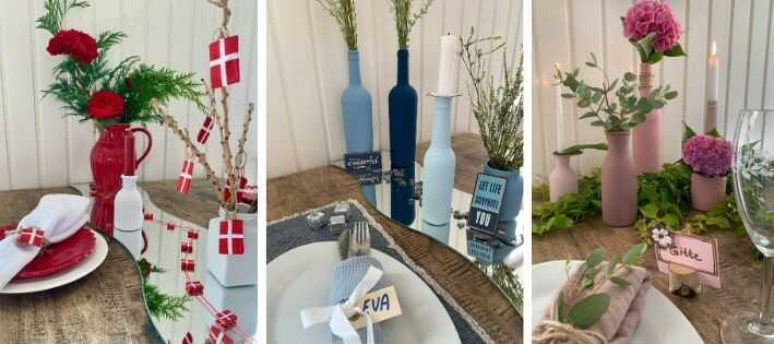 Foreslag til borddækning i forskellige farver mal selv brugte flasker Foreslag til borddækning i forskellige farver mal selv brugte flasker - Fit 1200x1200