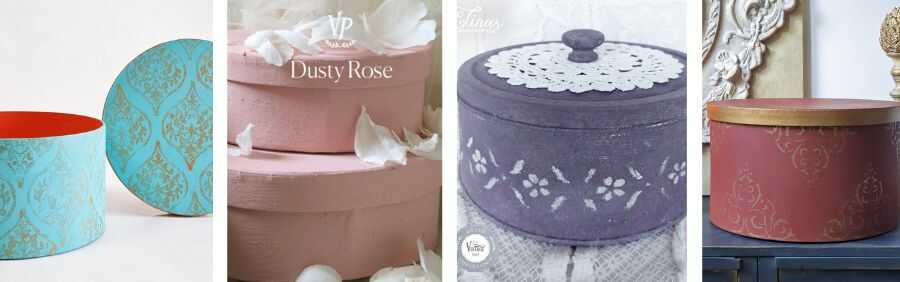 Hatte æsker med låg malet med kalkmaling og dekoreret med stencils Hatte æsker med låg malet med kalkmaling og dekoreret med stencils - Fit 1200x1200