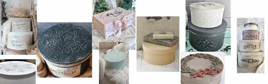 mange fine og søde æsker malet og pyntet med papirklip, stencils, ornamenter og blonder mange fine og søde æsker malet og pyntet med papirklip, stencils, ornamenter og blonder - Fit 1200x1200