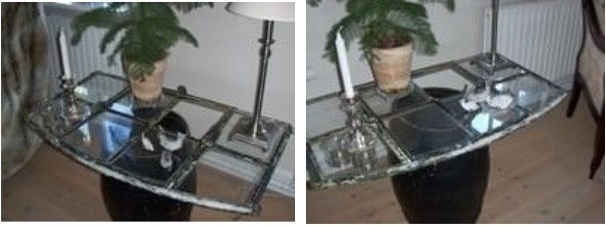 Gammelt brugt staldvindue som bord Gammelt brugt staldvindue som bord