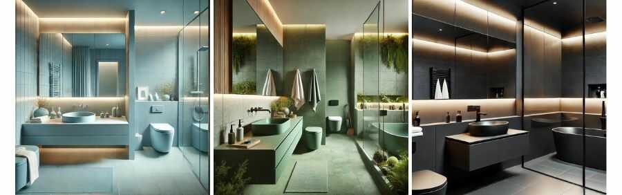 Vægfarve badeværelse modig blå, grøn og sort Vægfarve badeværelse modig blå, grøn og sort - Fit 1200x1200