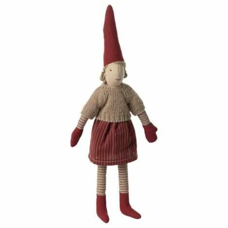 Pixi nisse mini fra maileg i fin nederdel og strik sweater