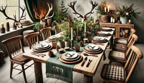 Tema bordpynt til jagt med kastestænger, opsats og billeder med dyr Tema bordpynt til jagt med kastestænger, opsats og billeder med dyr - Fit 1200x1200